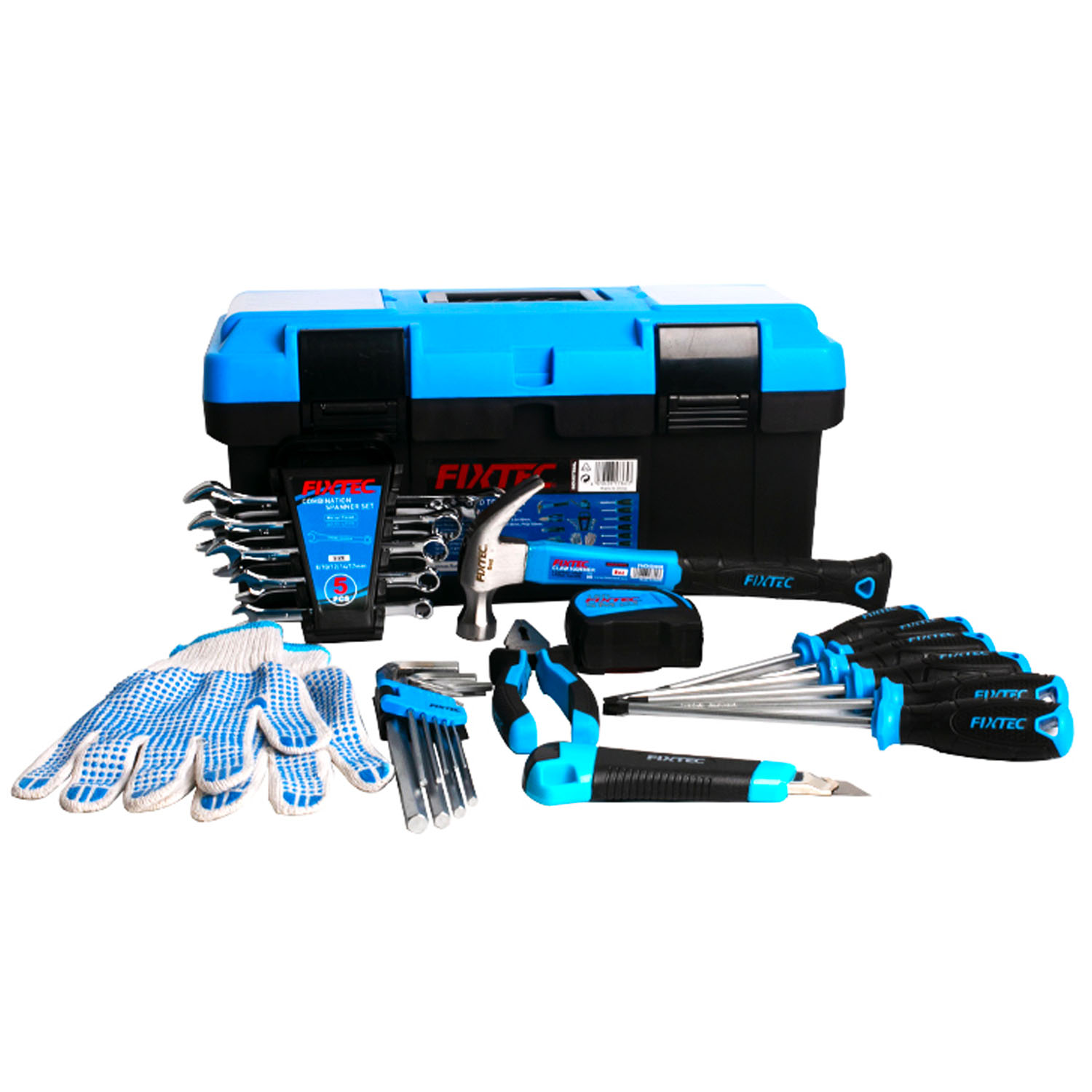 FIXTEC 26 pcs Hand Tools Set With Heavy Duty Plastic Tool Box 17"